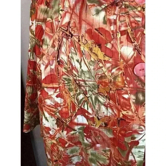 Analogy Plus 1X Peach Orange Green Blazer Crinkle Button Front Lined - Picture 2 of 6